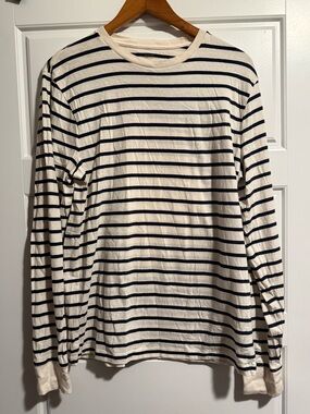 J. Crew Long-Sleeve Striped Crewneck Shirt - Ivory & Navy